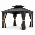 Gartenpavillon Aluminium und Stahl mit Polyester Vorhängen, Schwarz/Beige, 300x300x280 cm