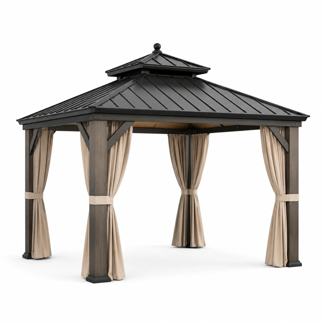Quadratisches Pavillon aus Aluminium und Holz 3x3m Schwarz/Beige