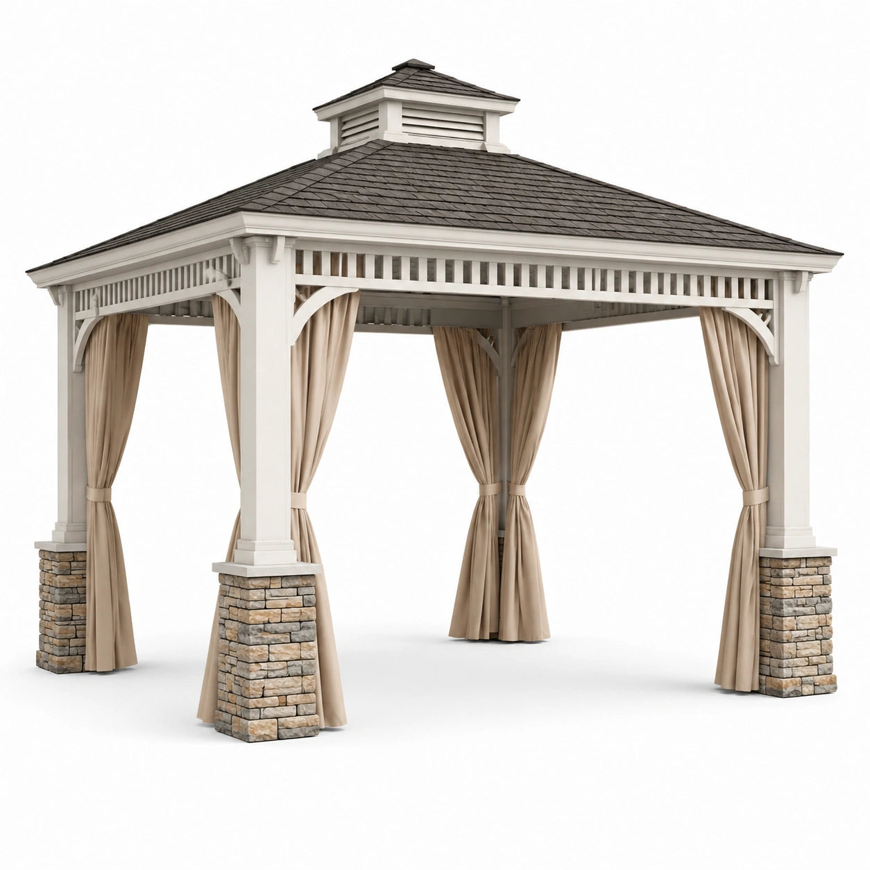Gartenpavillon aus Holz, Aluminium und Polyester mit Asphaltziegeln 3x3m Beige/Braun