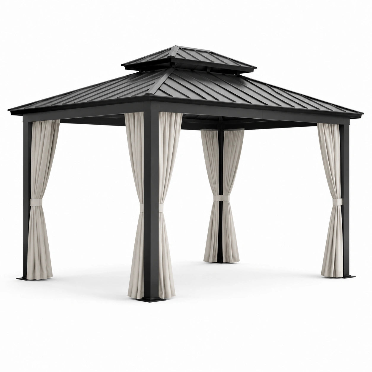 Pavillon aus Aluminium mit Aluminiumdach und Polyester-Vorhängen, 3x4m, Anthrazit/Creme