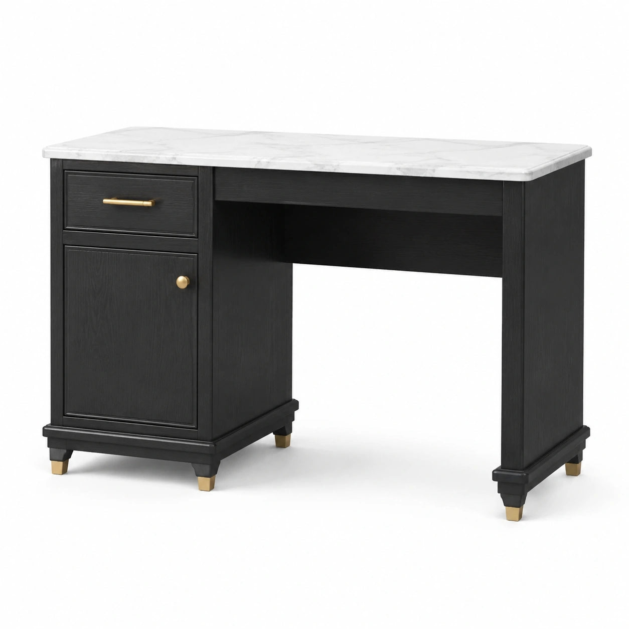 Schreibtisch mit Marmor-Optik Platte, Holz, 120x60x75 cm, Schwarz/Weiß