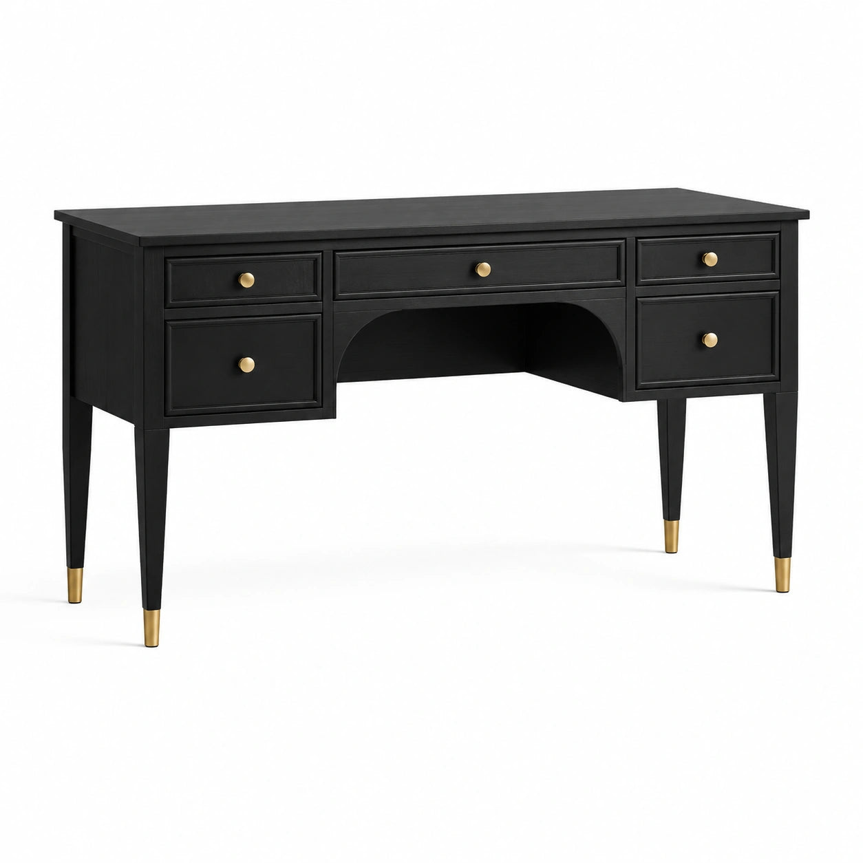 Schwarzer Schreibtisch aus Holz mit goldenen Details 150cm x 60cm x 75cm