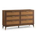 Holz Schubladenschrank mit Rattanfronten, 6 Schubladen, Braun