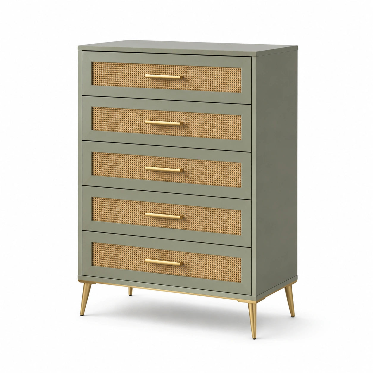 Schubladenschrank MDF Rattan 5 Schubladen Grün