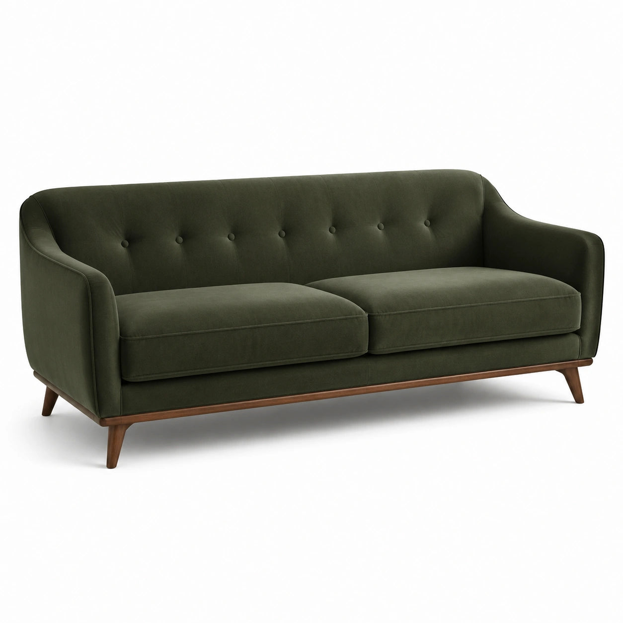 Sofa aus Velours mit Massivholzrahmen in Dunkelgrün, 200cm
