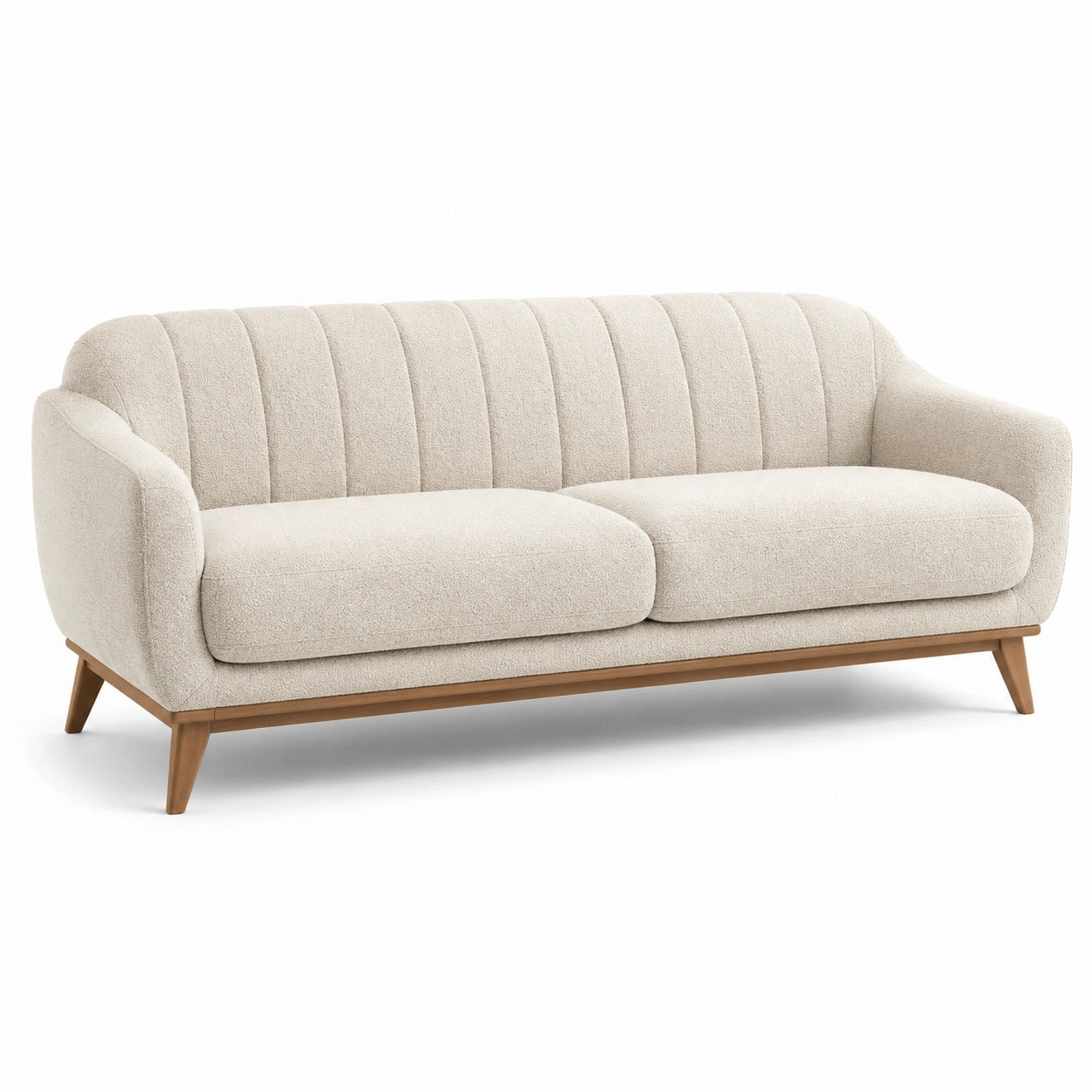 3-Sitzer Sofa Bouclé Stoff Holz Beige 200cm