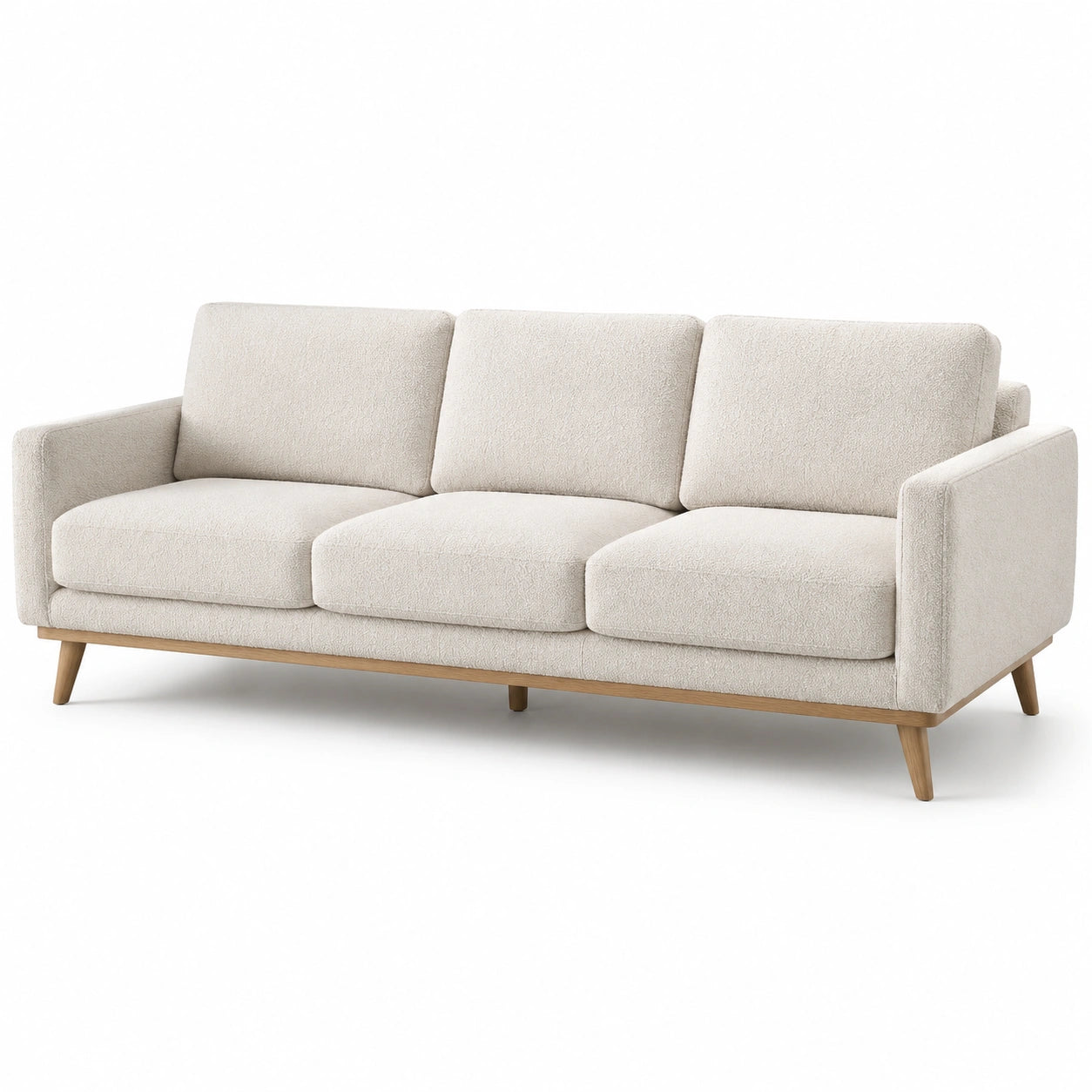 3-Sitzer Sofa Beige Bouclé mit Eichenholzbeinen