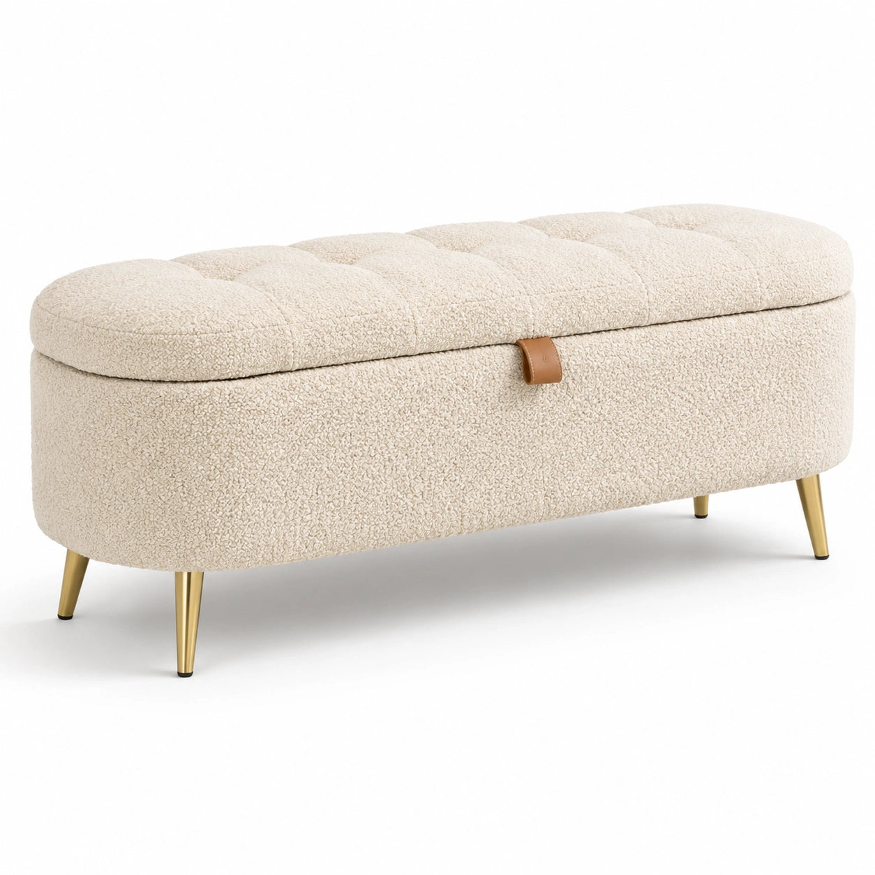 Aufbewahrungsbank Bouclé-Stoff Metallbeine Beige 120cm