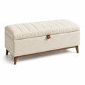 Beige Aufbewahrungsbank aus Stoff und Holz 120x40x45 cm