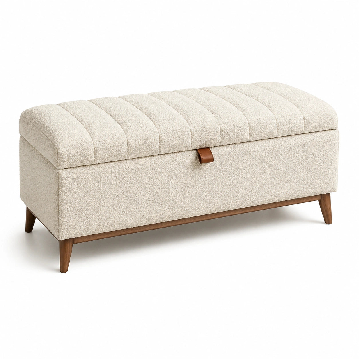 Beige Aufbewahrungsbank aus Stoff und Holz 120x40x45 cm