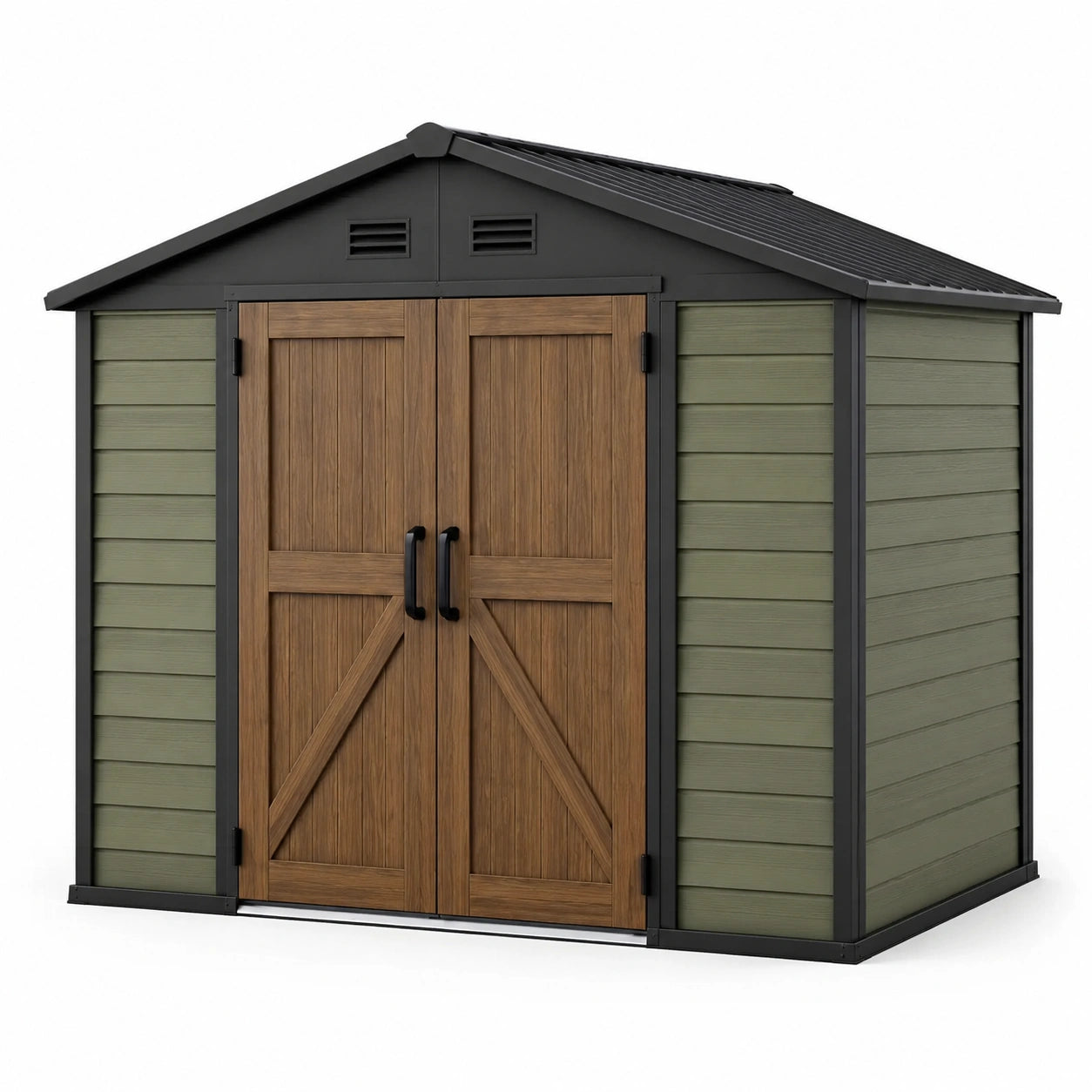 Gartenhaus aus Stahl und Holzoptik 270x200x210 cm Grün/Braun