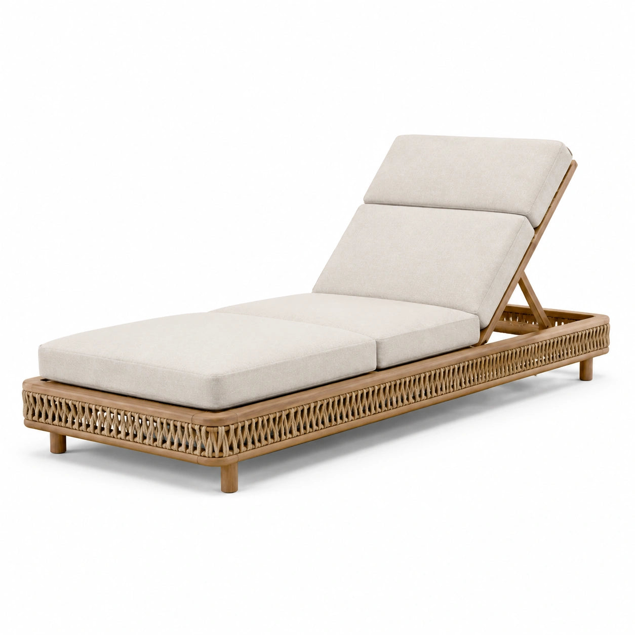 Liegestuhl aus Polyrattan mit Polyesterpolsterung Beige Verstellbar 200 cm