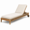 Sonnenliege Teak mit Polyrattan und Polyesterkissen Beige verstellbar