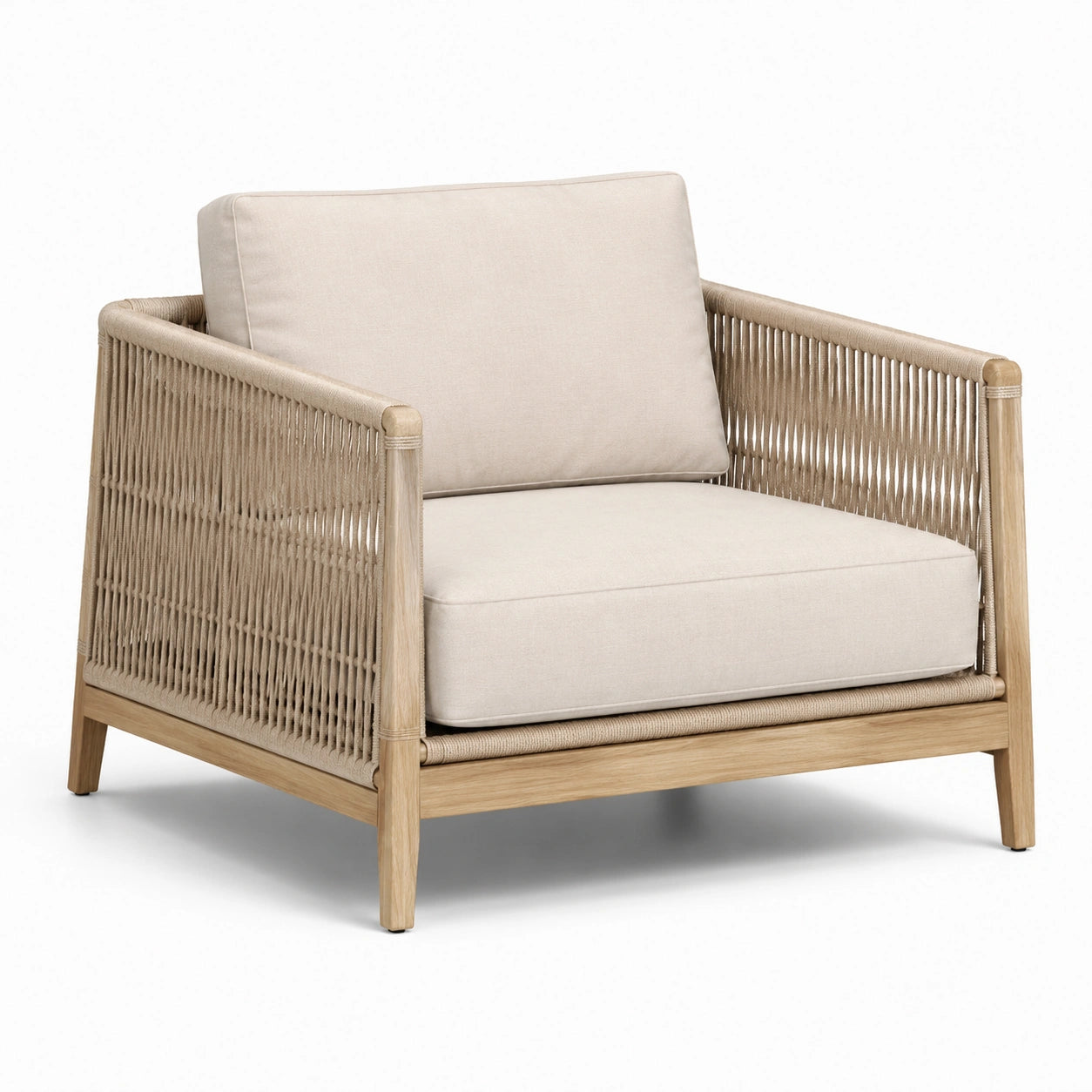 Garten-Loungesessel mit Eichenrahmen und Polyester Beige