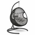 Rattan-Hängesessel mit Stahlgestell und grauen Polyesterkissen Ø 100 cm
