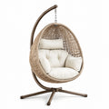 Rattan Hängesessel mit Stahlgestell und Kissen Beige