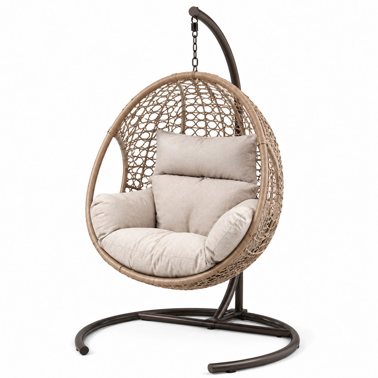Rattan Hängesessel mit Stahlgestell in Braun und Beige